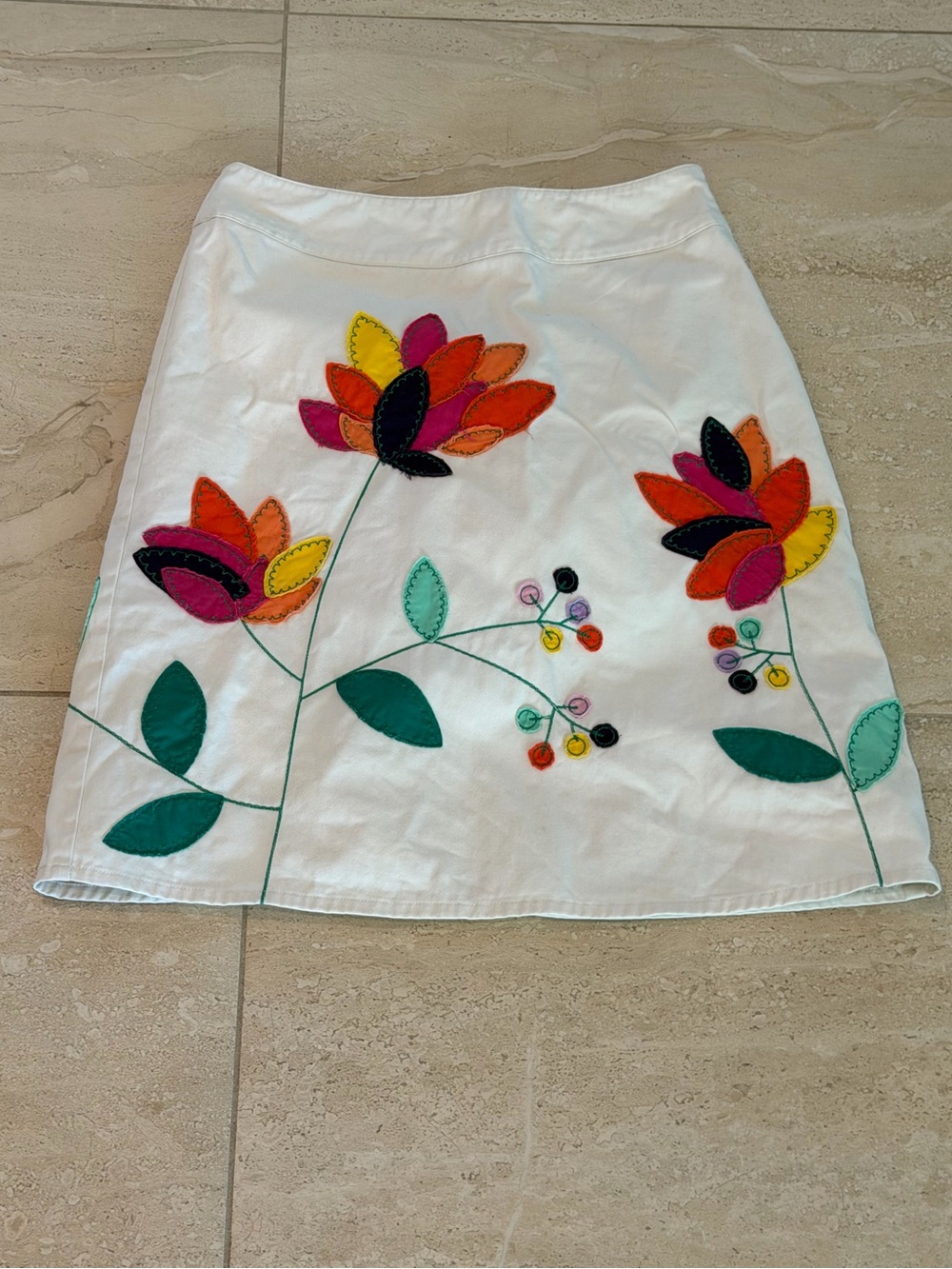 Women's Cream Embroidered Floral Skirt - Picture 10 of 11